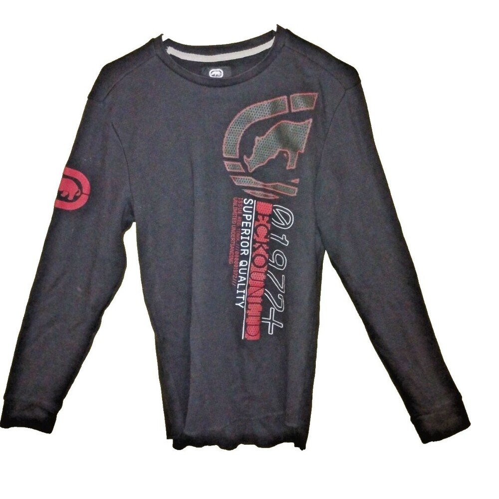 Vintage Ecko Shirt Mens Small Black Spellout Waffle Knit Y2K Retro Streetwear